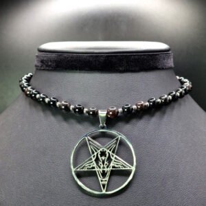 Collier Satan en velours et pierres naturelles