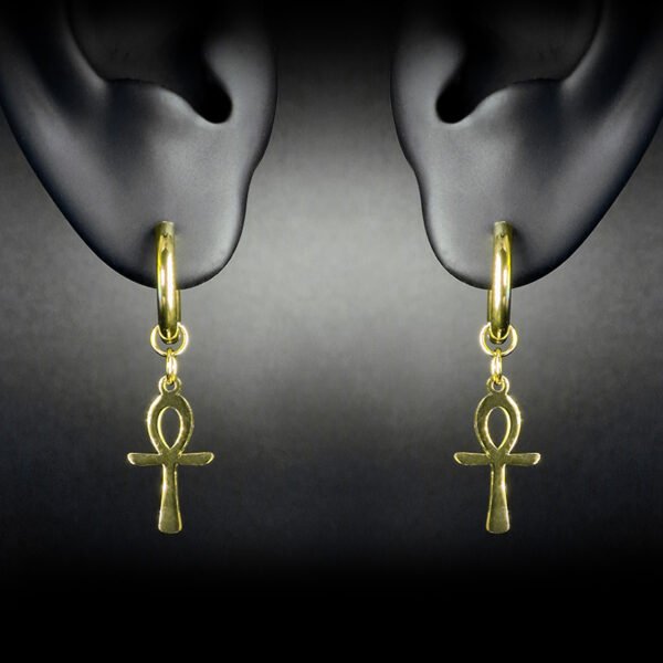 Boucles d'oreilles croix de Ankh dorées – Image 2