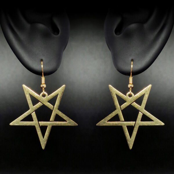 Boucles d'oreilles pentagramme inversé dorées – Image 2